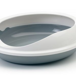 Figaro Oval Cat Litter Tray + Rim Grey/White 22x19x6 inches