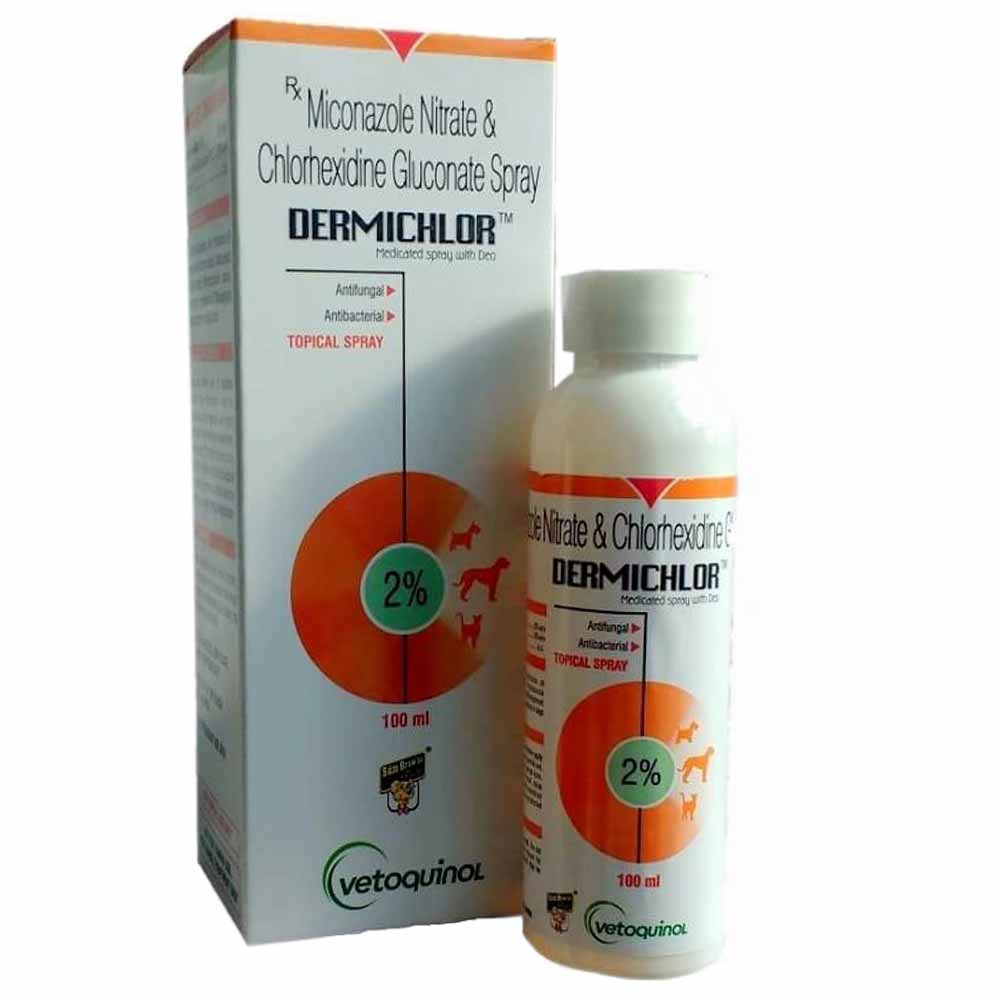 Vetoquinol Dermichlor Anti fungal and Anti Bacterial Spray-100ml Vetoquinol Dermichlor Anti fungal and Anti Bacterial Spray-100ml