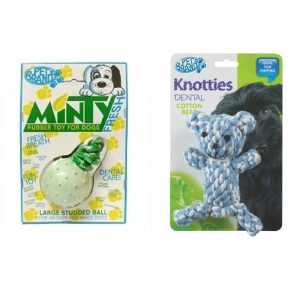 Pet Brands Large Minty Fresh Rubber Ball + Pet Brands Knotty Teady Bear