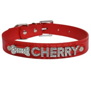 Pawzone Plain Collars - Alphabets Studded Dog Name Collars Red