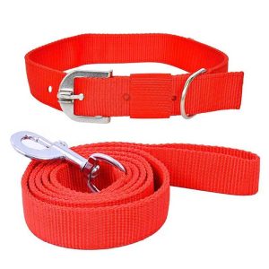 Pawzone Red Leash with Collar Set for Dogs