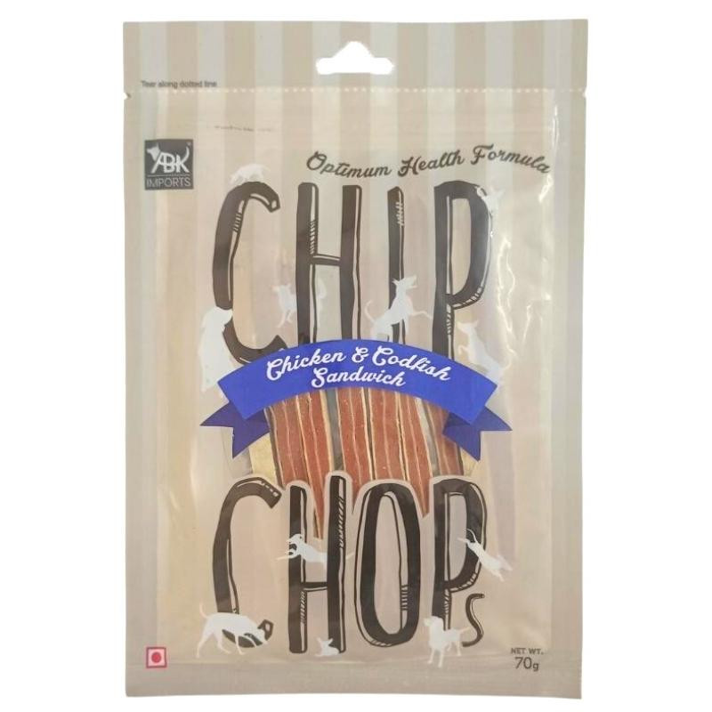 Chip Chops Chicken & Codfish Sandwich Dog Treats, 70gm Chip Chops Chicken & Codfish Sandwich Dog Treats, 70gm