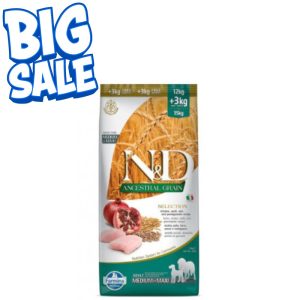 N and D Farmina Medium and Maxi Ancestral Grain Adult Dog Food 12 Kg+3 kg