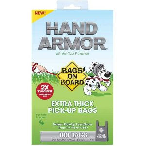 Bags On Board, Hand Armor 2X Extra Thick Pick-Up Bags, Handle-Tie Bags