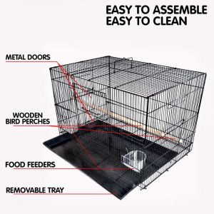 Pawzone Metal Bird Cage with Two Food/Water Bowls