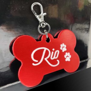 Pawzone Dog Name Tag Red Customized Bone Shape