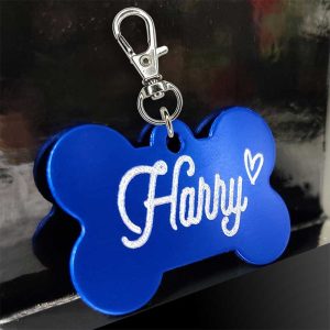 Pawzone Dog Name Tag Blue Customized Bone Shape