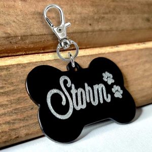 Pawzone Dog Name Tag Black Customized Bone Shape
